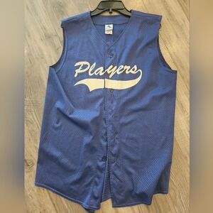szL Blue Sleeveless Button-Up Players Softball 9 Jersey Baseball Athletic Summer